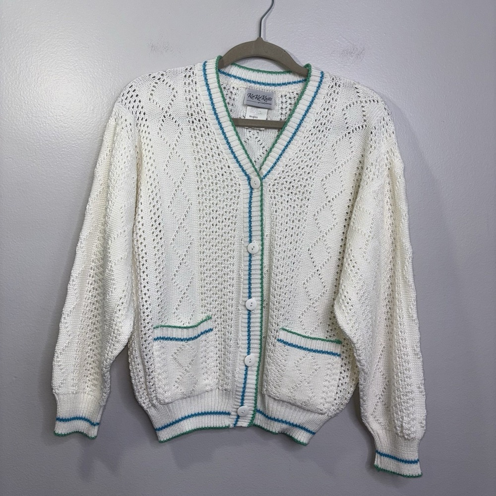 Vintage Koko Knits sweater Sz Medium Button Front Cardigan Colorful Spring